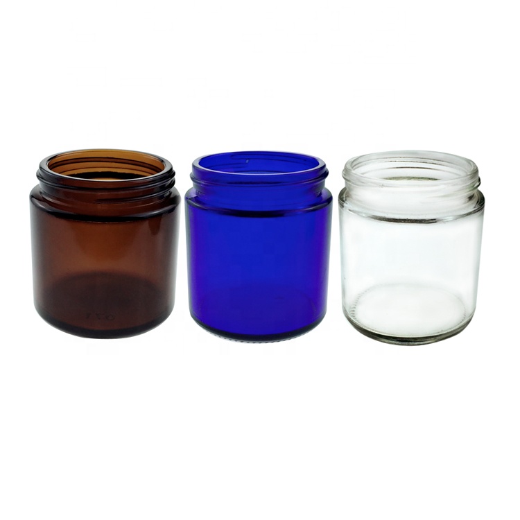 Round sealed 4OZ blue frasco de vidrio jam candle glass jar with plastic lid