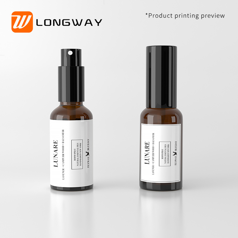 Round shape 10ml 15ml 20ml 30ml 50ml boston amber glass spray bottle with black pump for perfume cosemtic packaging