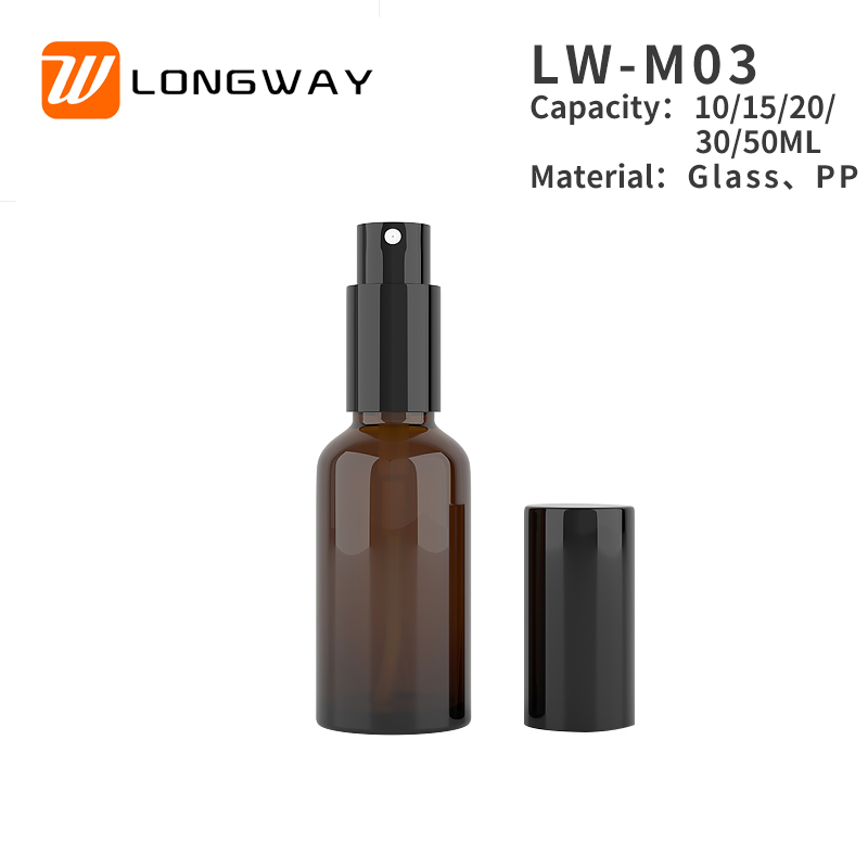 Round shape 10ml 15ml 20ml 30ml 50ml boston amber glass spray bottle with black pump for perfume cosemtic packaging