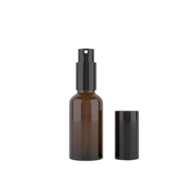 Round shape 10ml 15ml 20ml 30ml 50ml boston amber glass spray bottle with black pump for perfume cosemtic packaging