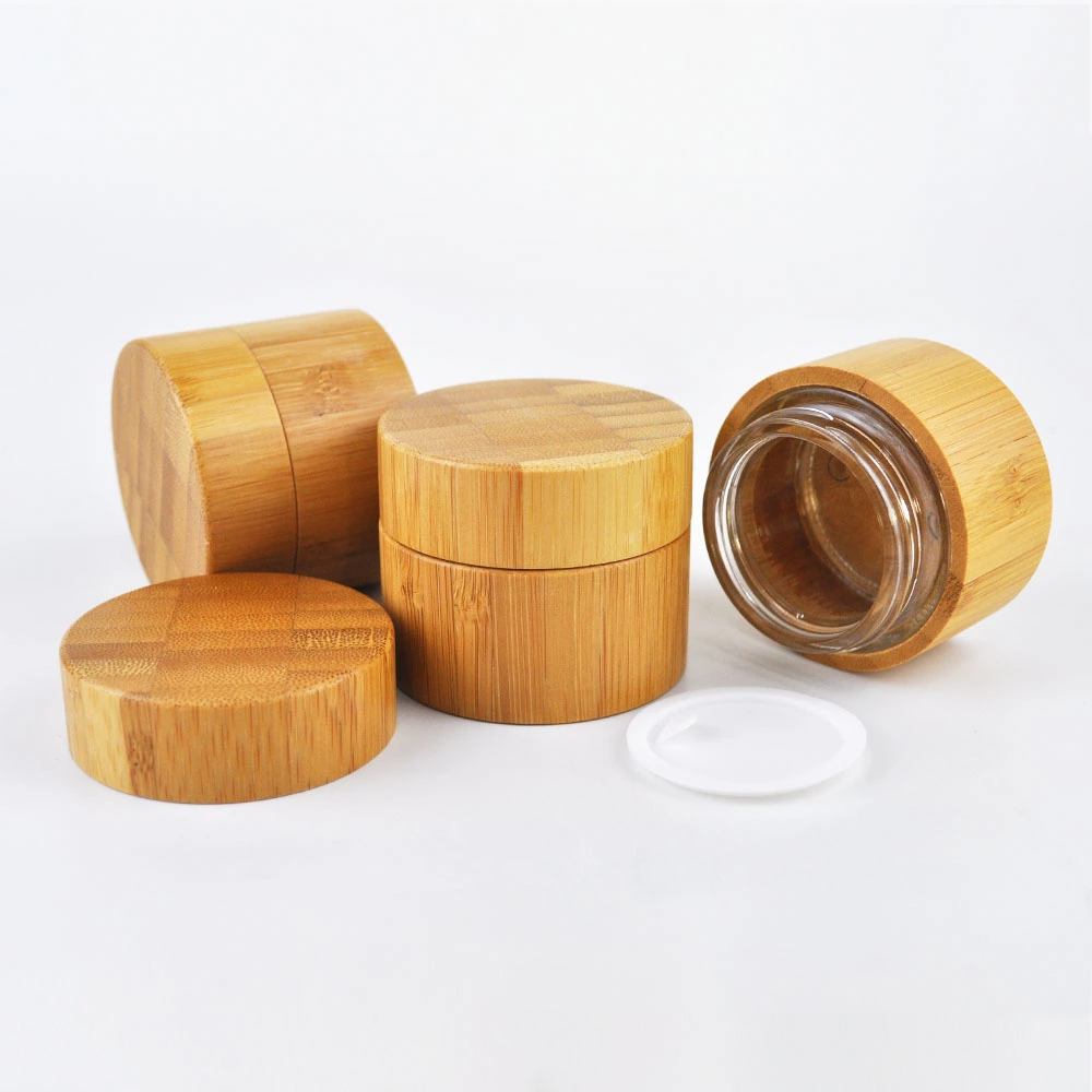 Round shape bamboo body 50g 60g 100g skin care cream bamboo glass jar