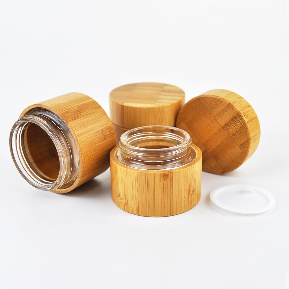 Round shape bamboo body 50g 60g 100g skin care cream bamboo glass jar