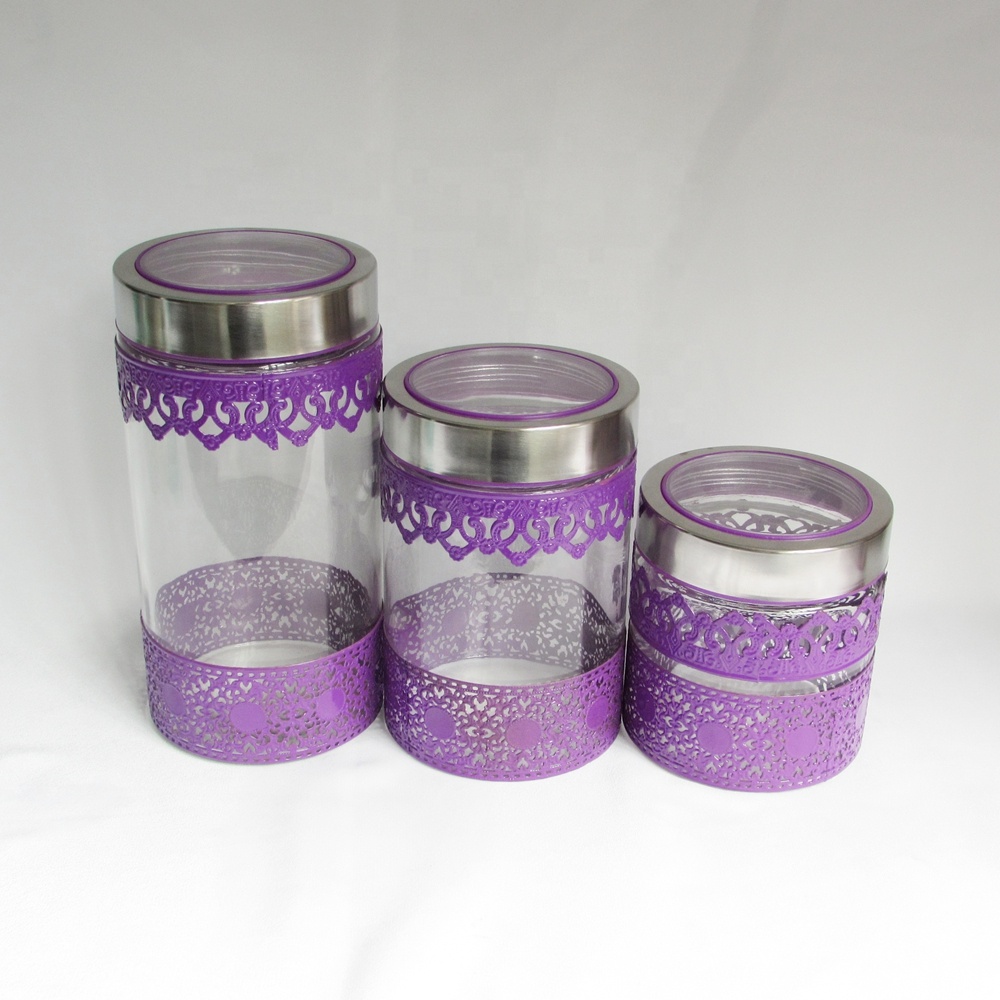 Round shape decorative airtight glass jar with metal lids
