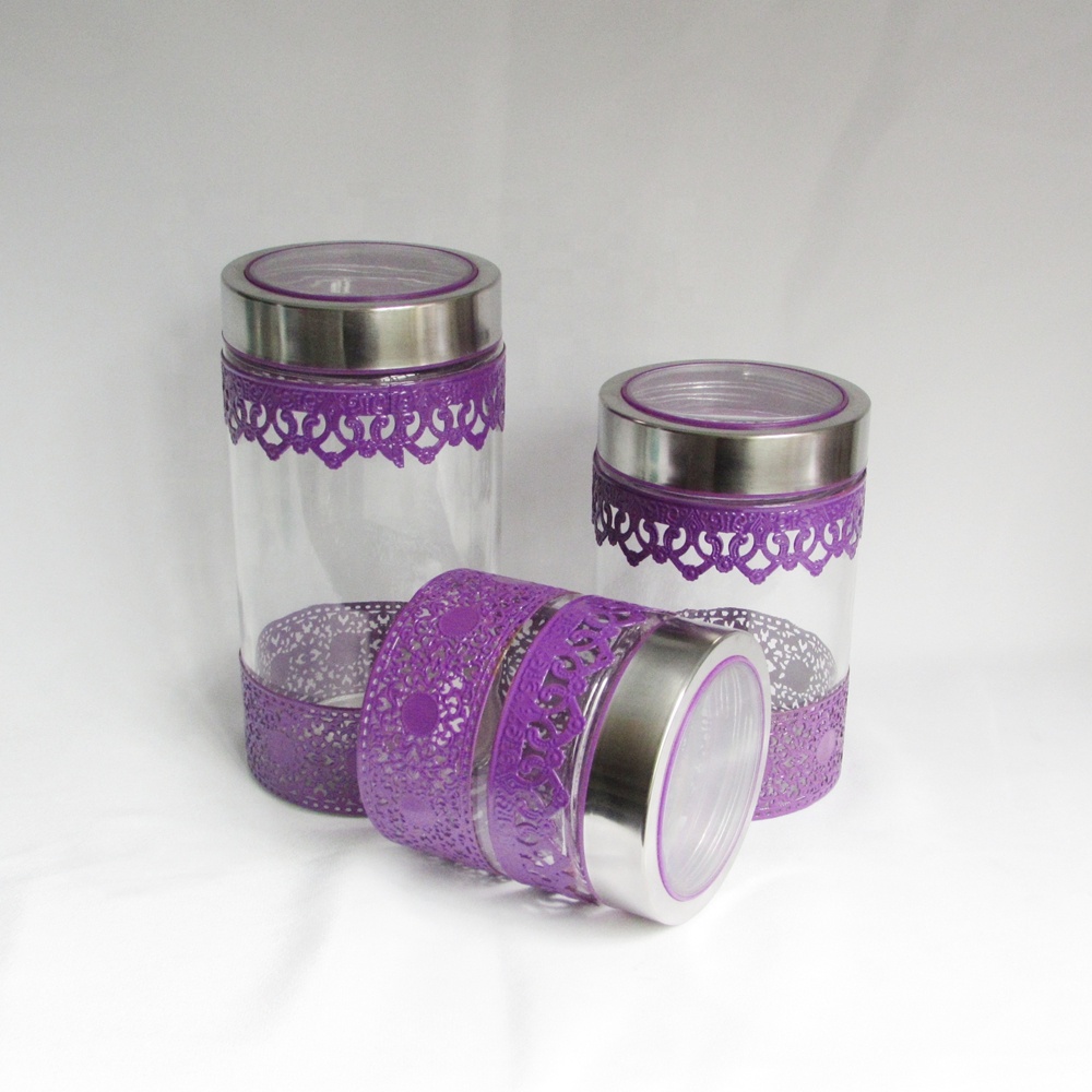Round shape decorative airtight glass jar with metal lids