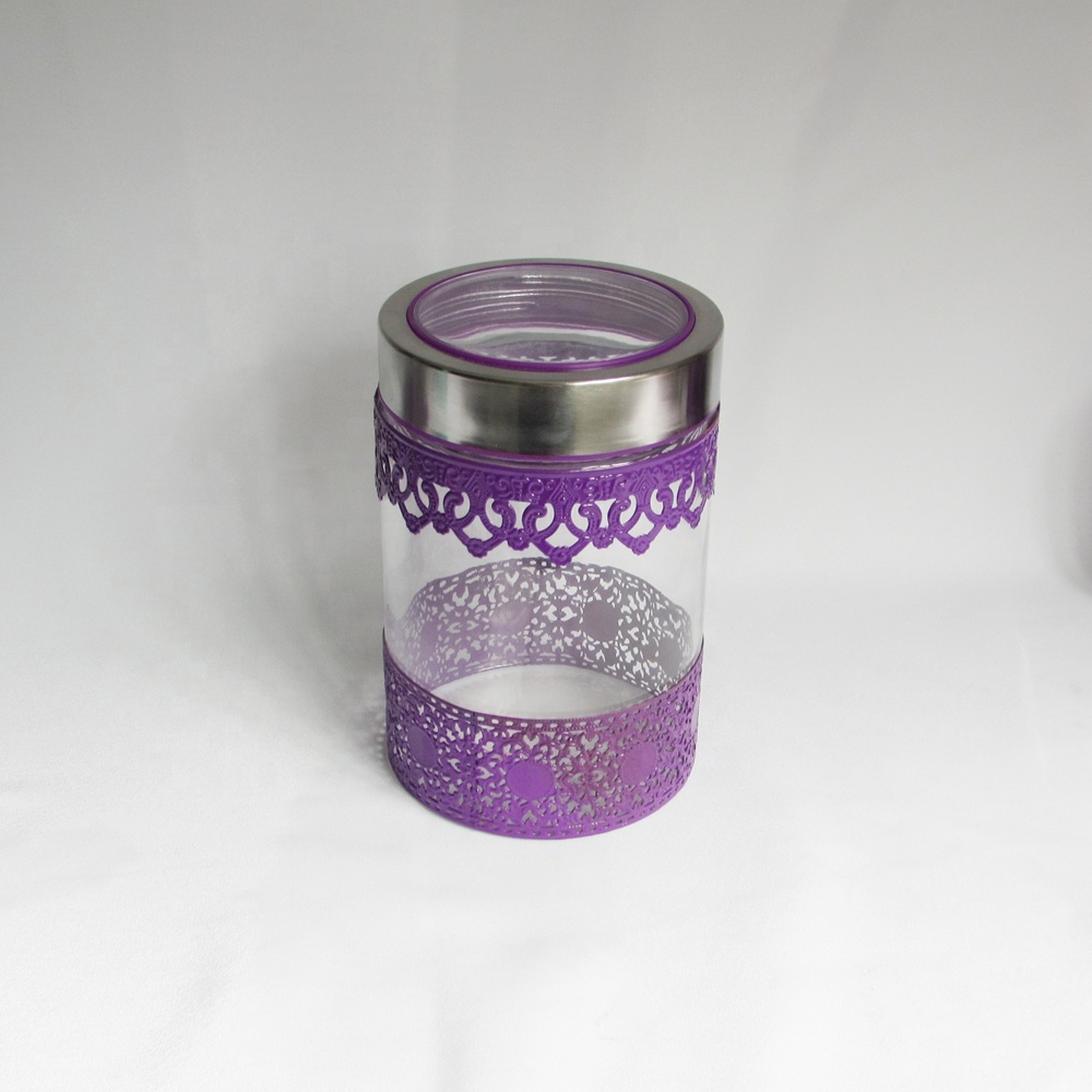 Round shape decorative airtight glass jar with metal lids