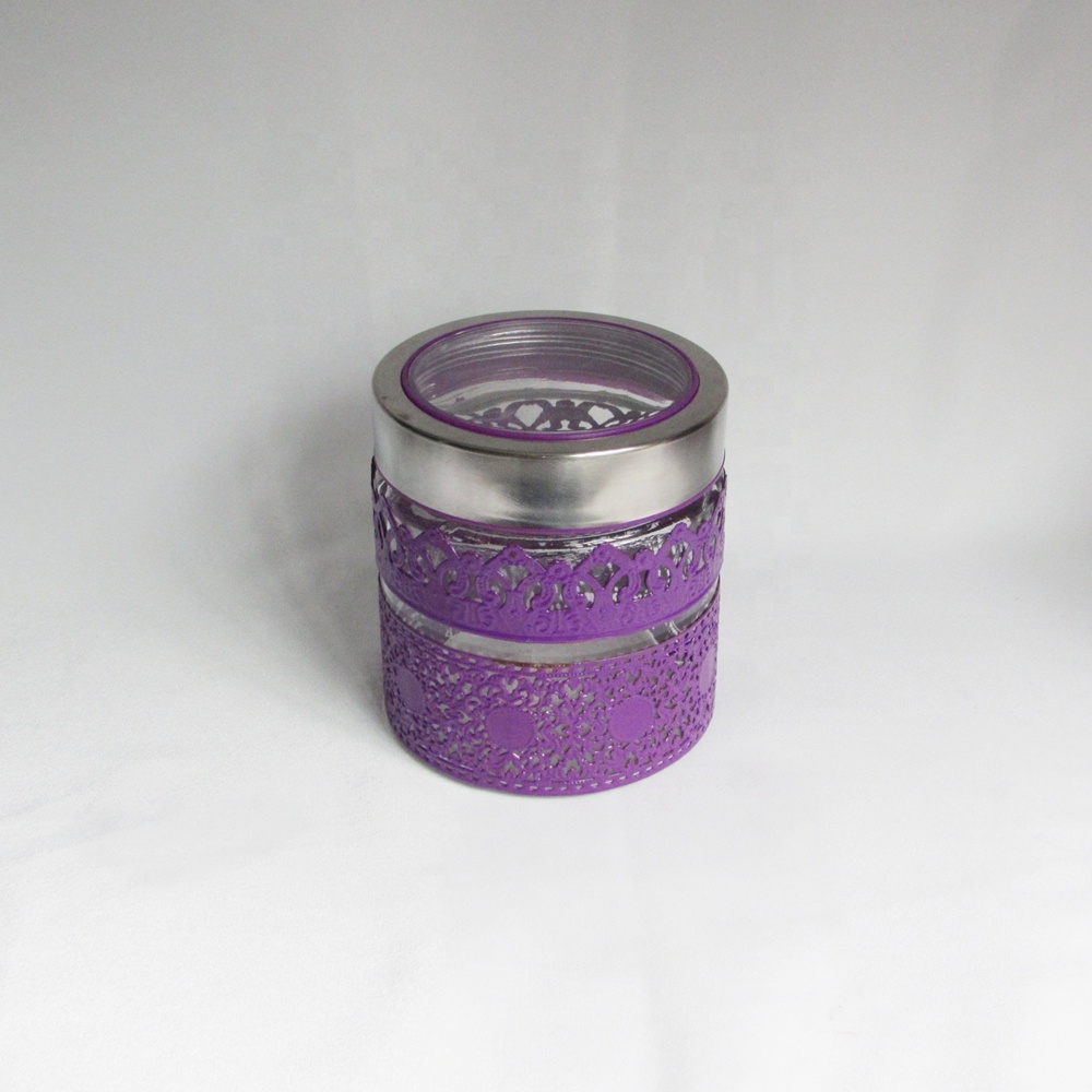 Round shape decorative airtight glass jar with metal lids