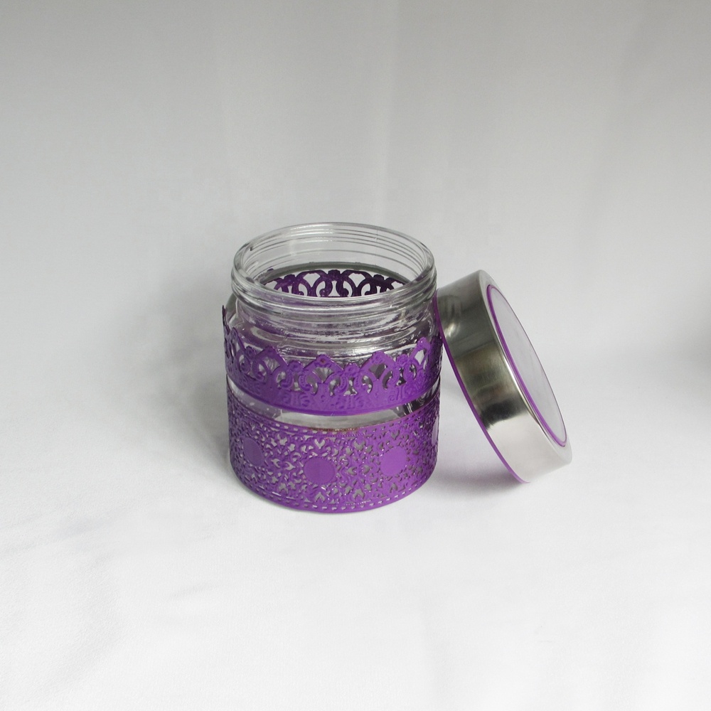 Round shape decorative airtight glass jar with metal lids