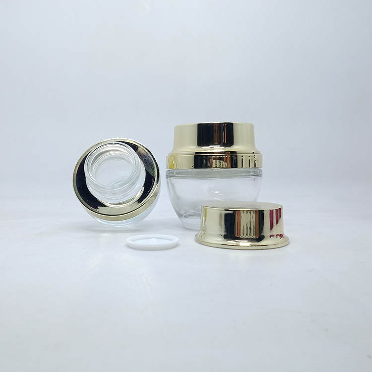 Round shape electroplate clear cream jar with shiny gold cap glass for face cream jar cosmetic