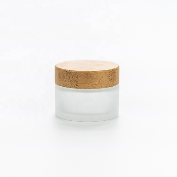 Round shape frosted clear cream glass bottles cosmetic empty container bottle jars with screw bamboo lids caps 5g 30g 50g 100g