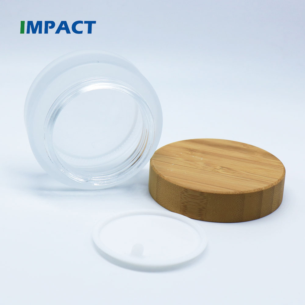 Round shape frosted glass cosmetic container jar with bamboo cap 100g