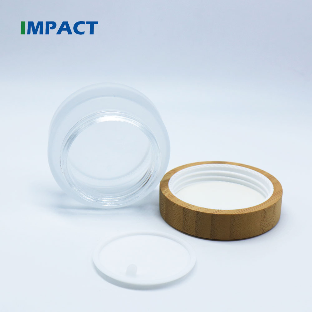 Round shape frosted glass cosmetic container jar with bamboo cap 100g