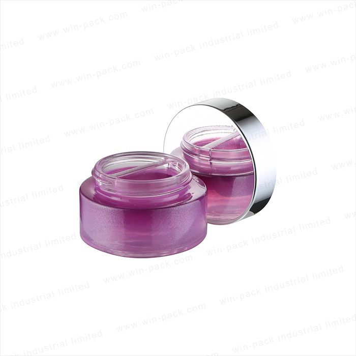 Round shape glass jar double chamber 10g*2 35g*2 two rooms bottle with shiny silver cap