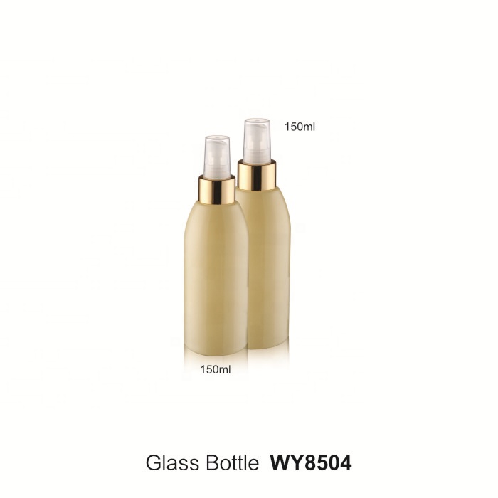 Round shape lotion bottle solid yellow and white color glass cosmetic container 50ml