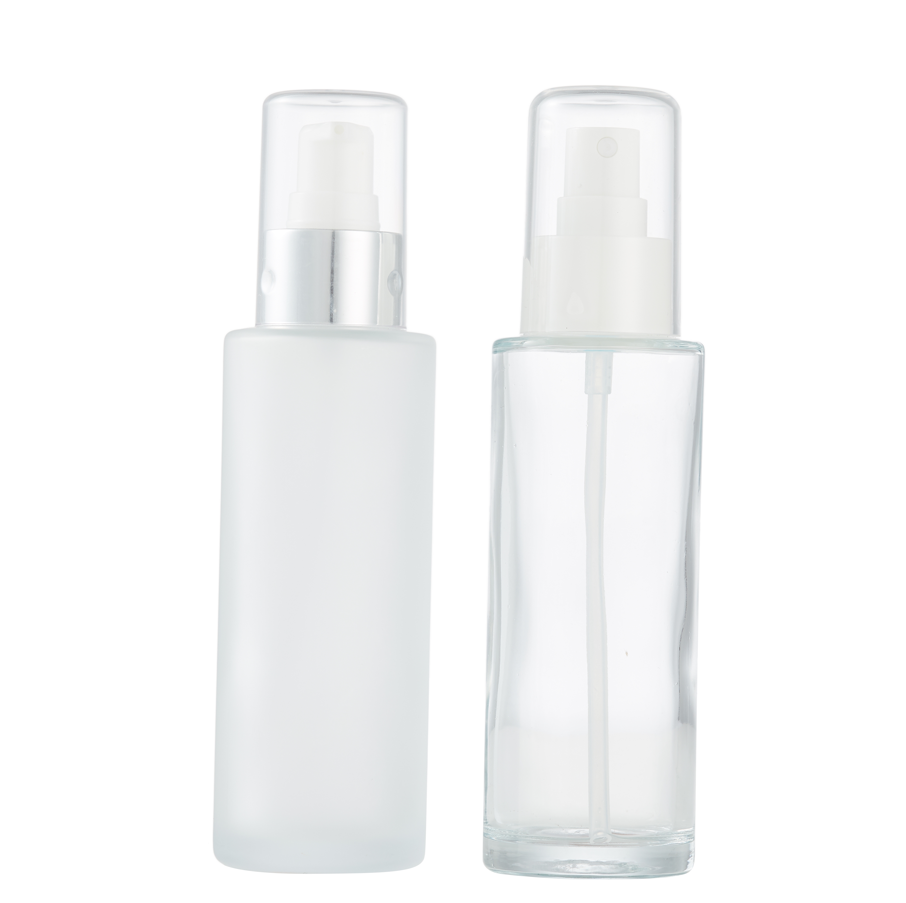 Round shape pump bottle 100ml skin care creams and  serum pump glass bottles
