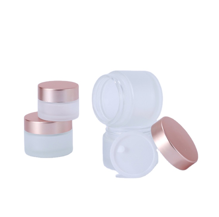 Round shape transparent/froested glass container skin care rose gold lid cream jars cosmetic face cream jar
