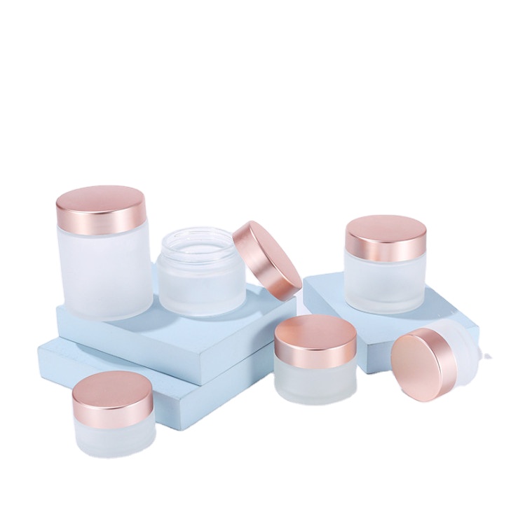 Round shape transparent/froested glass container skin care rose gold lid cream jars cosmetic face cream jar