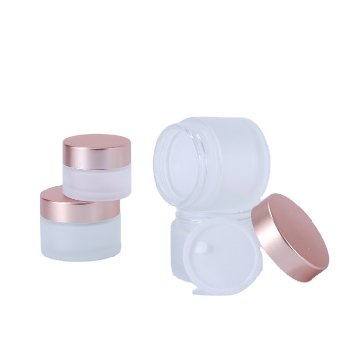 Round shape transparent/froested glass jar in bulk rose gold lid cream jars cosmetic face cream glass candle jar