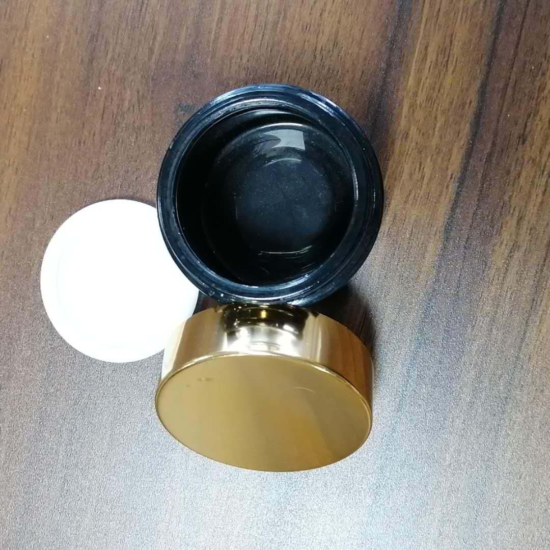 Round shiny black 60g cosmetics cream glass jar with gold lid