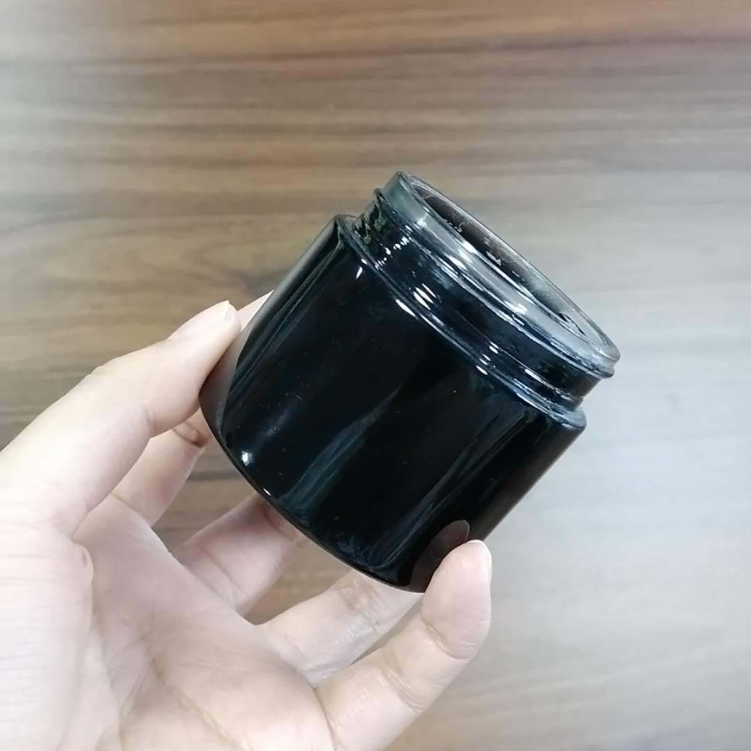 Round shiny black 60g cosmetics cream glass jar with gold lid