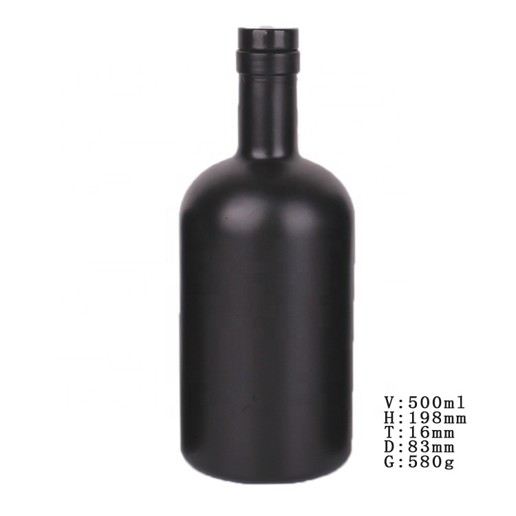 Round super flint painting color glass bottle bar butler dispenser custom empty liquor bottle 750ml black