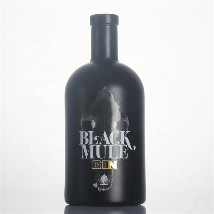 Round super flint painting color glass bottle bar butler dispenser custom empty liquor bottle 750ml black