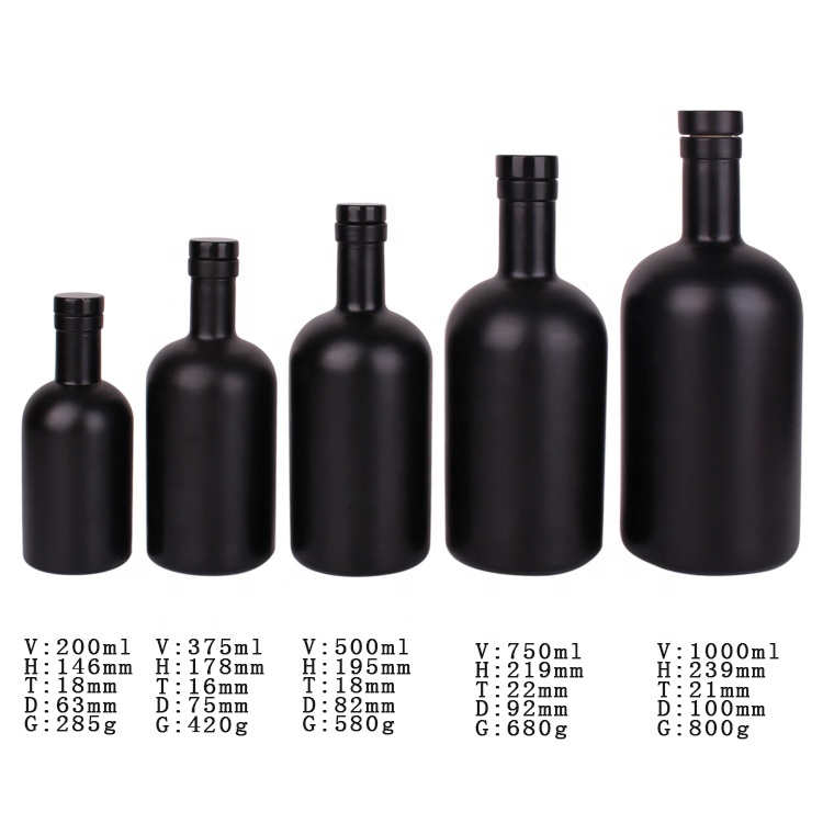 Round super flint painting color glass bottle bar butler dispenser custom empty liquor bottle 750ml black