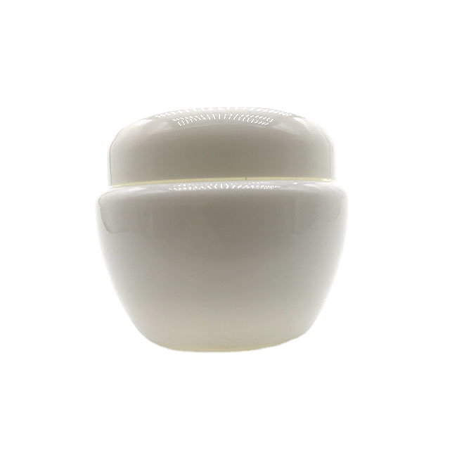 Round white plastic cosmetic jar with lid