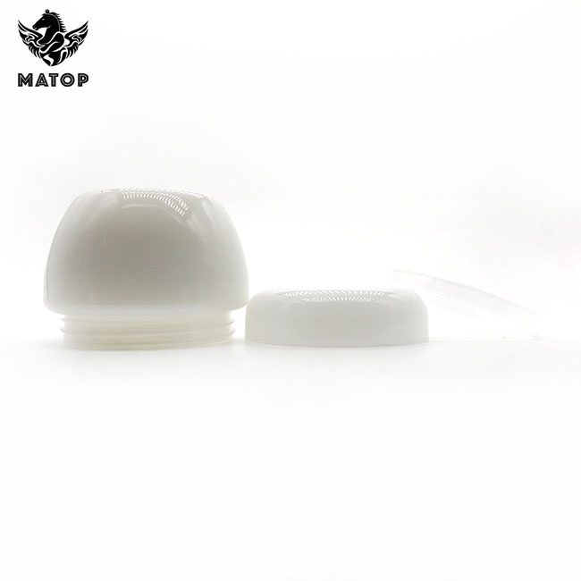 Round white plastic cosmetic jar with lid