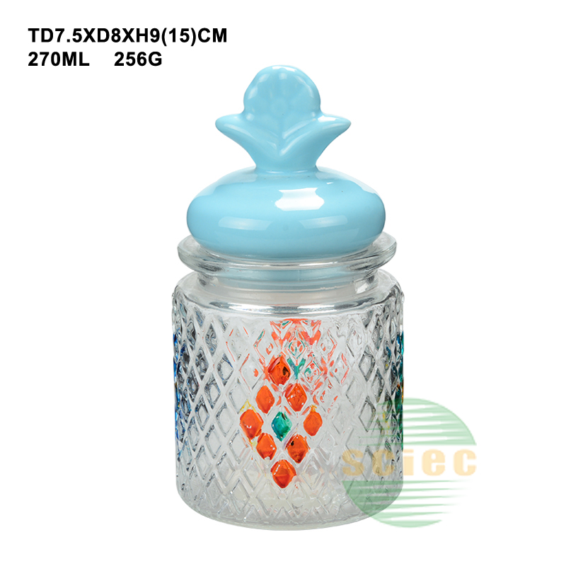 Roundess glass bottle  with glass/ceramic lid for kitchen