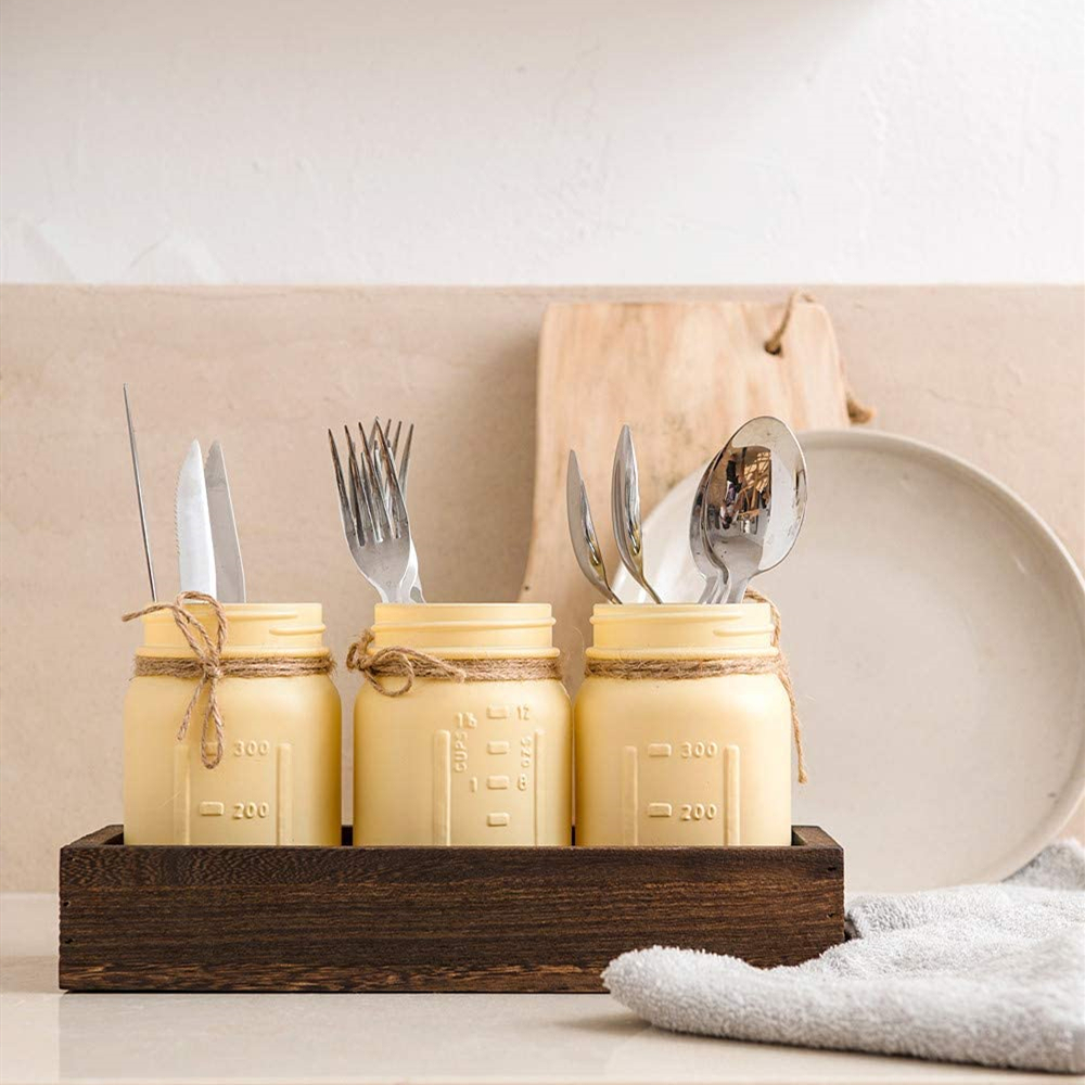 Rustic Country Farmhouse Home Decor for Herb Plants Coffee Table Dining Room Living Room Kitchen Mason Jar Wooden Tray