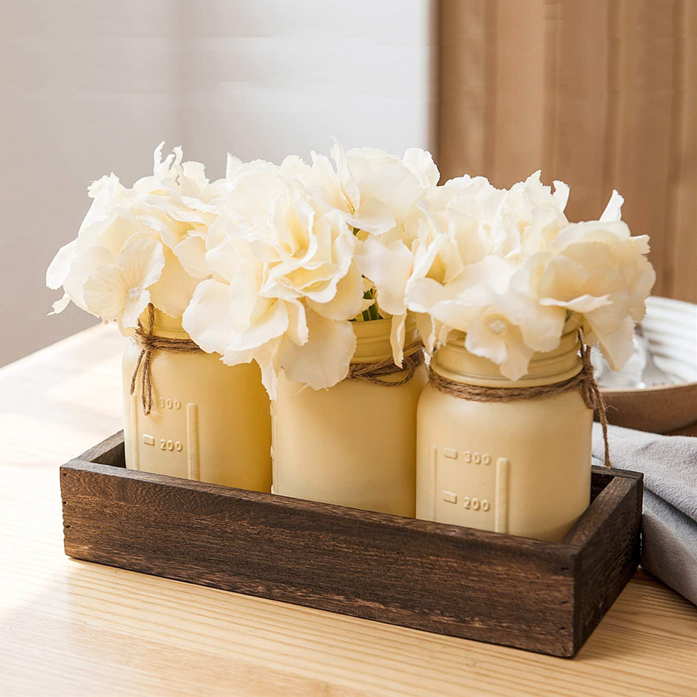 Rustic Country Farmhouse Home Decor for Herb Plants Coffee Table Dining Room Living Room Kitchen Mason Jar Wooden Tray