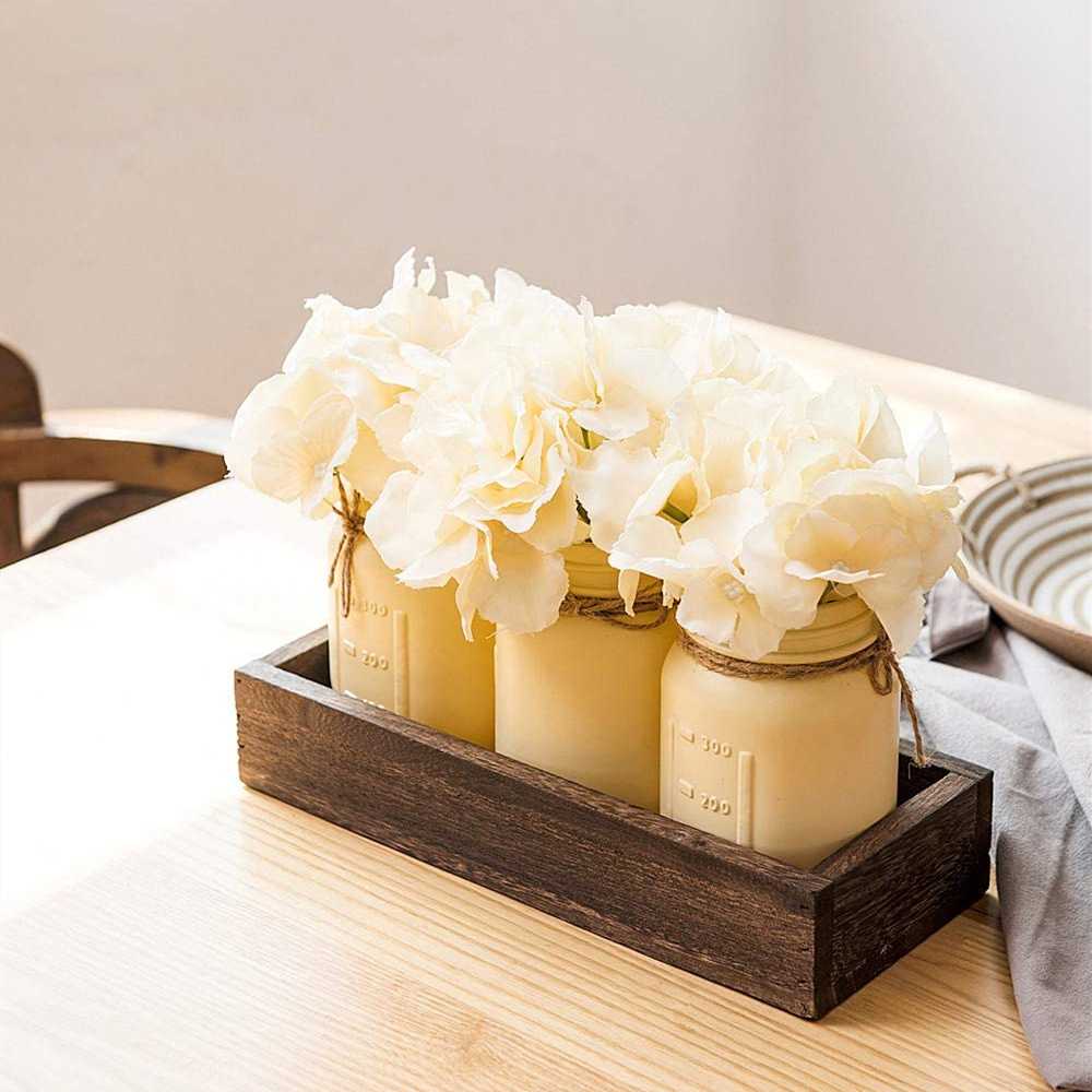 Rustic Country Farmhouse Home Decor for Herb Plants Coffee Table Dining Room Living Room Kitchen Mason Jar Wooden Tray