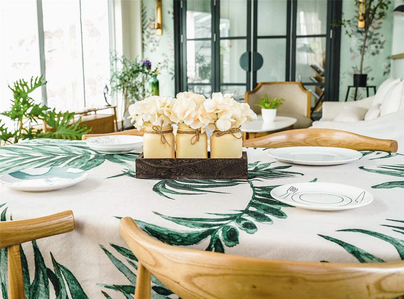 Rustic Country Farmhouse Home Decor for Herb Plants Coffee Table Dining Room Living Room Kitchen Mason Jar Wooden Tray