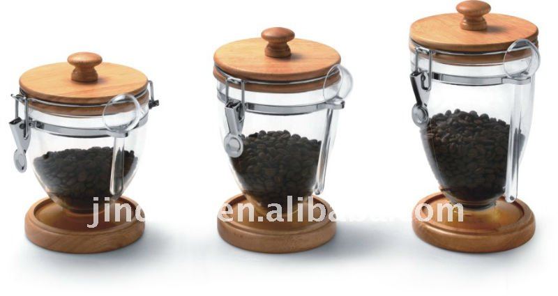 S/M/L size champion air-tight canister with oak base