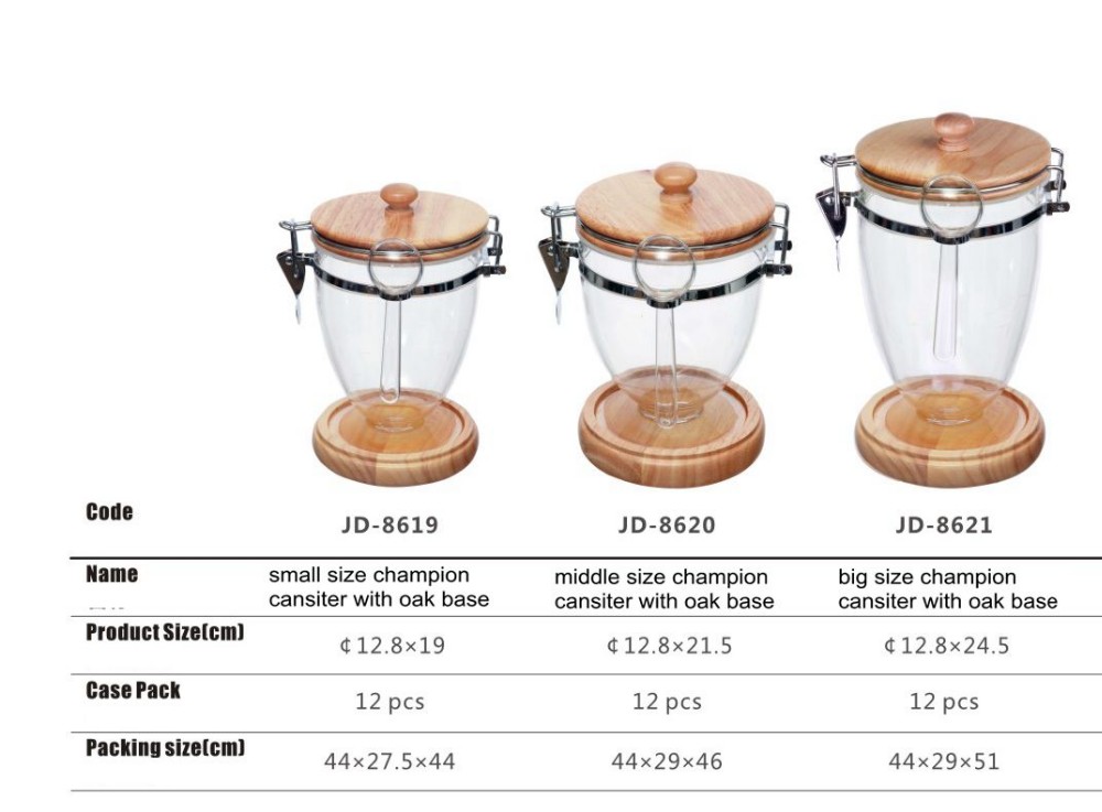 S/M/L size champion air-tight canister with oak base