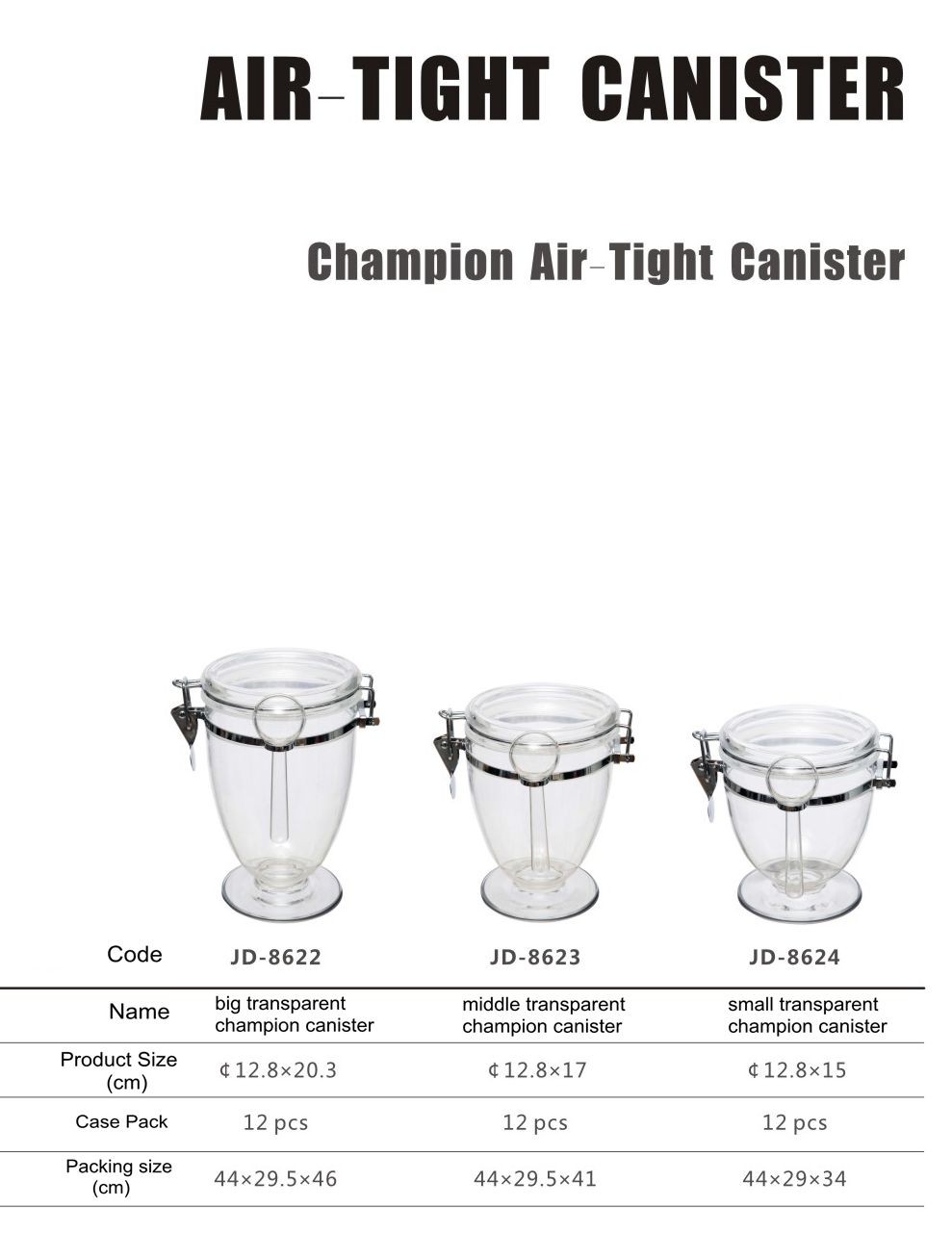 S/M/L size transparent champion canister