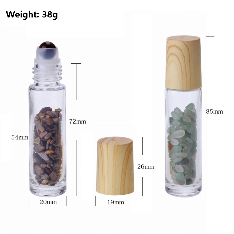 S692 10 ml clear glass roll on the perfume bottle with natural quartz stone ball wood grain cover glass bottle