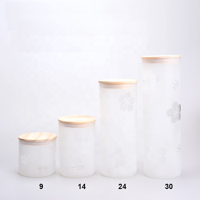 SCIEC 05/0.8/1.5/1.8L high borosilicate frosted glass Jar with airtight wood lid for  tea coffee spice sugar serving