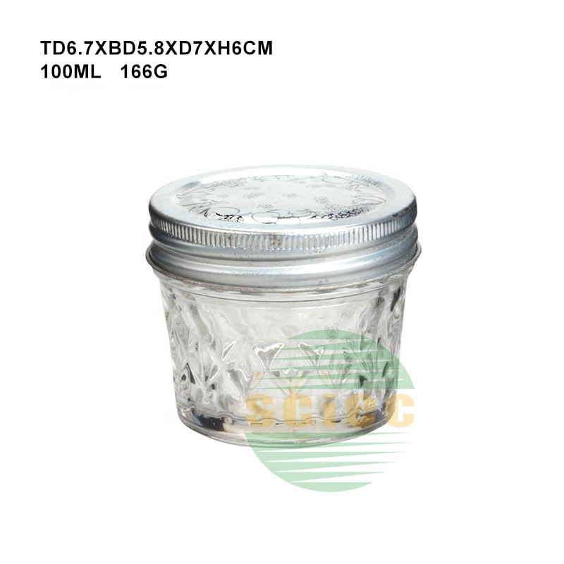 SCIEC 100ML mini cheap wide mouth glass honey jam jar mason jar with BPA free screw metal lid