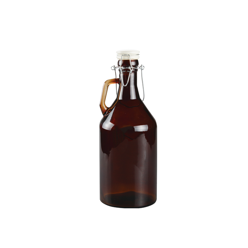 SCIEC wholesale customized printing 2 pcs of glass cup 1L 2L amber glass beer growler bottle with clip and ceramic lids