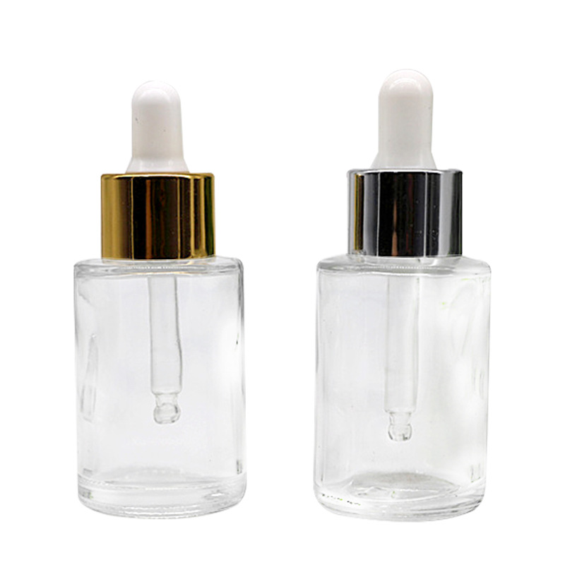 SCW 30ml essential oil serum flat shoulder frosted clear glass dropper bottle with pipette
