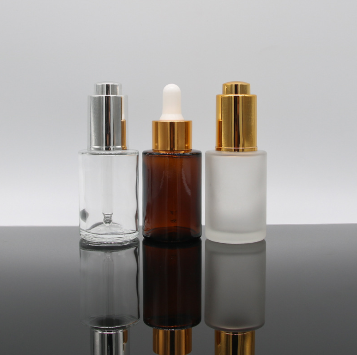 SCW 30ml essential oil serum flat shoulder frosted clear glass dropper bottle with pipette
