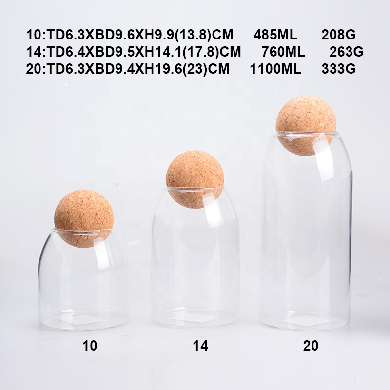 SET 3 Round Borosilicate Glass Jar with Cork Lid