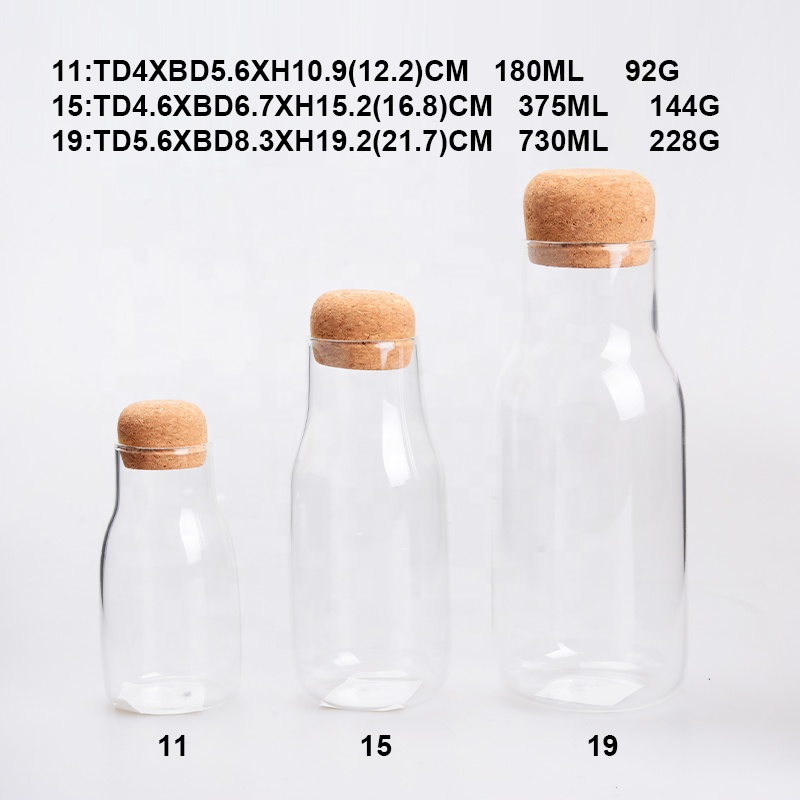 SET 3 Round Borosilicate Glass Jar with Cork Lid