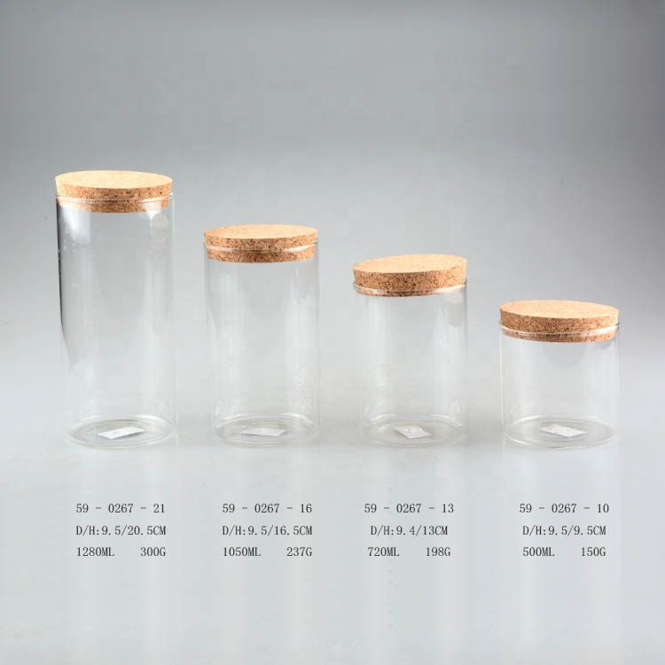 SET 3 Round Borosilicate Glass Jar with Cork Lid