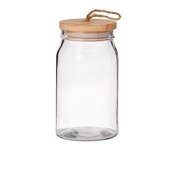 SET OF 2 GLASS WAX JAR WITH WOOD HOME STORAGE KITCHEN DECOR SET OF 2 GLASS WAX JAR WITH WOOD