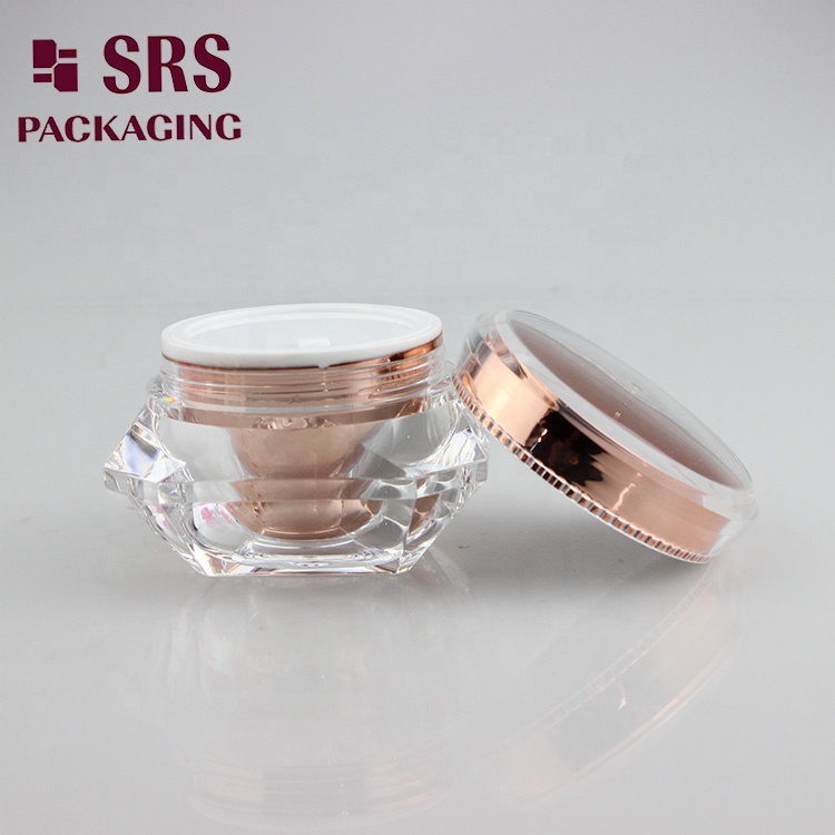 SRS Excellent quantity customized color rose gold silver acrylic diamond shape cream small jar with custom LOGO