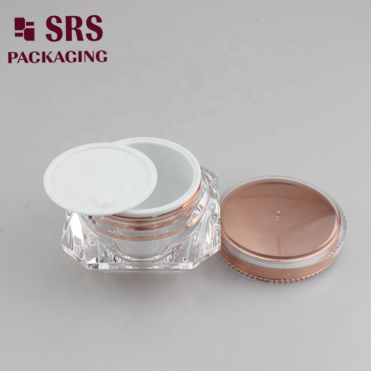SRS Excellent quantity customized color rose gold silver acrylic diamond shape cream small jar with custom LOGO