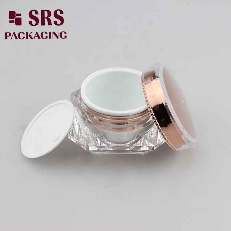 SRS Excellent quantity customized color rose gold silver acrylic diamond shape cream small jar with custom LOGO