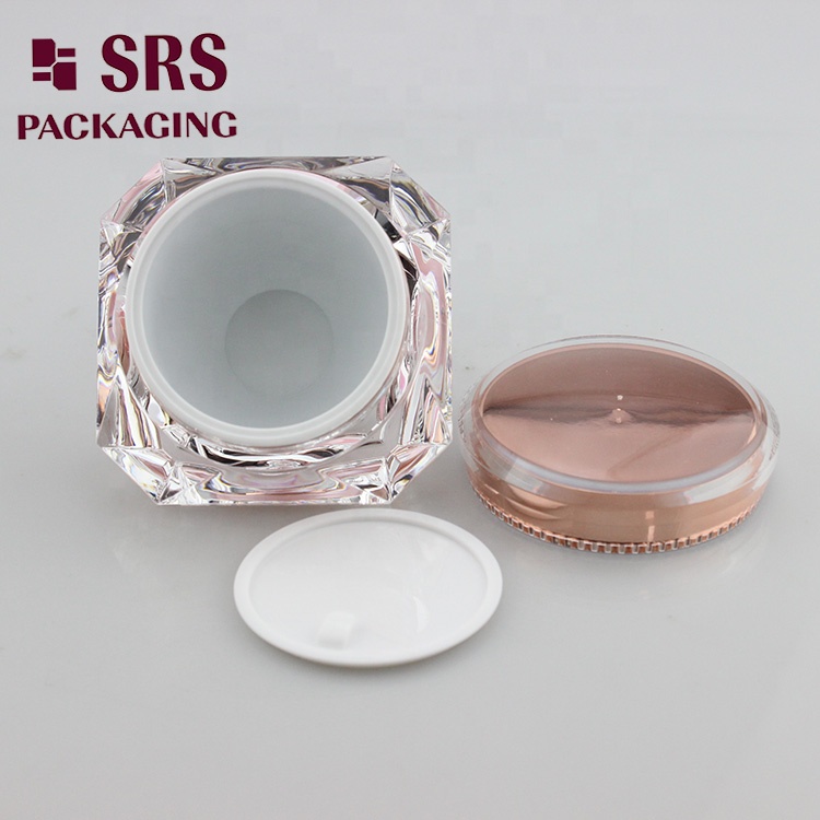 SRS Excellent quantity customized color rose gold silver acrylic diamond shape cream small jar with custom LOGO